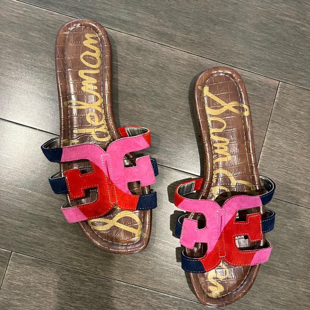 Sam Edelman Pink and Blue Sandals Vibrant Slide Style